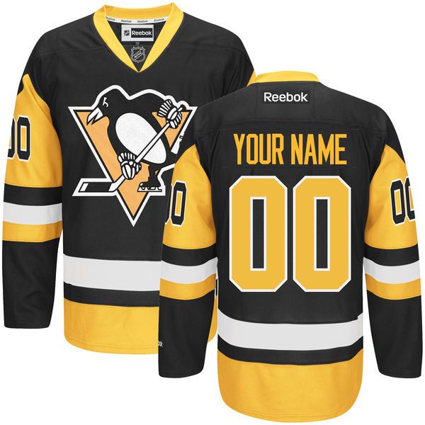 Mens Pittsburgh Penguins Reebok Black Premier Alternate Custom NHL Jersey->->Custom Jersey